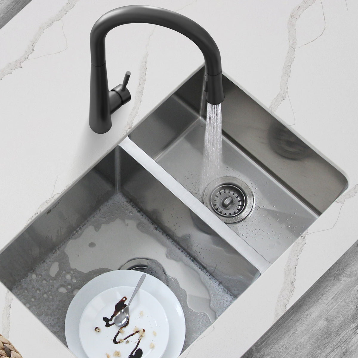 Stylish Sevilla 28" Undermount Double Bowl Kitchen Sink 18 Gauge Stainless Steel with Grids and Standard Strainers Set of Three S-403G-3