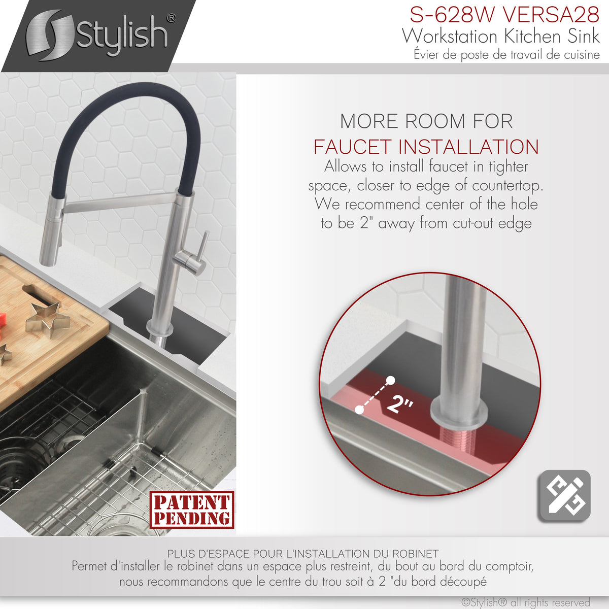 Stylish Versa 28" Workstation 60/40 Double Bowl Undermount 16 Gauge Stainless Steel Kitchen Sink with Accessories Included S-628W