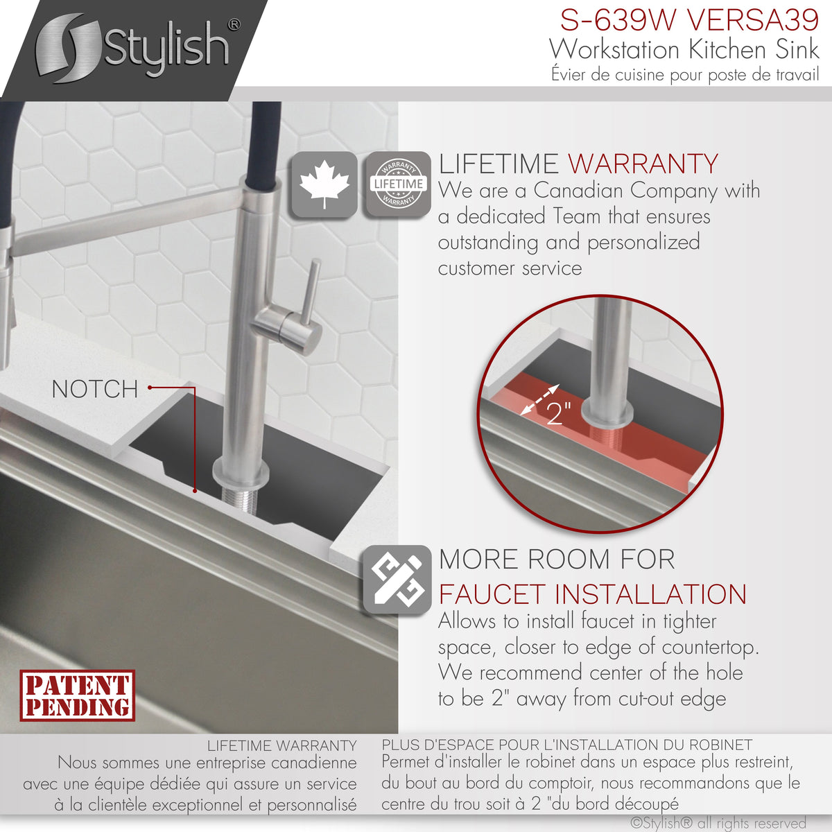 Stylish Versa 39" Ledge Workstation Single Bowl Undermount 16 Gauge Stainless Steel Kitchen Sink with Built in Accessories S-639W