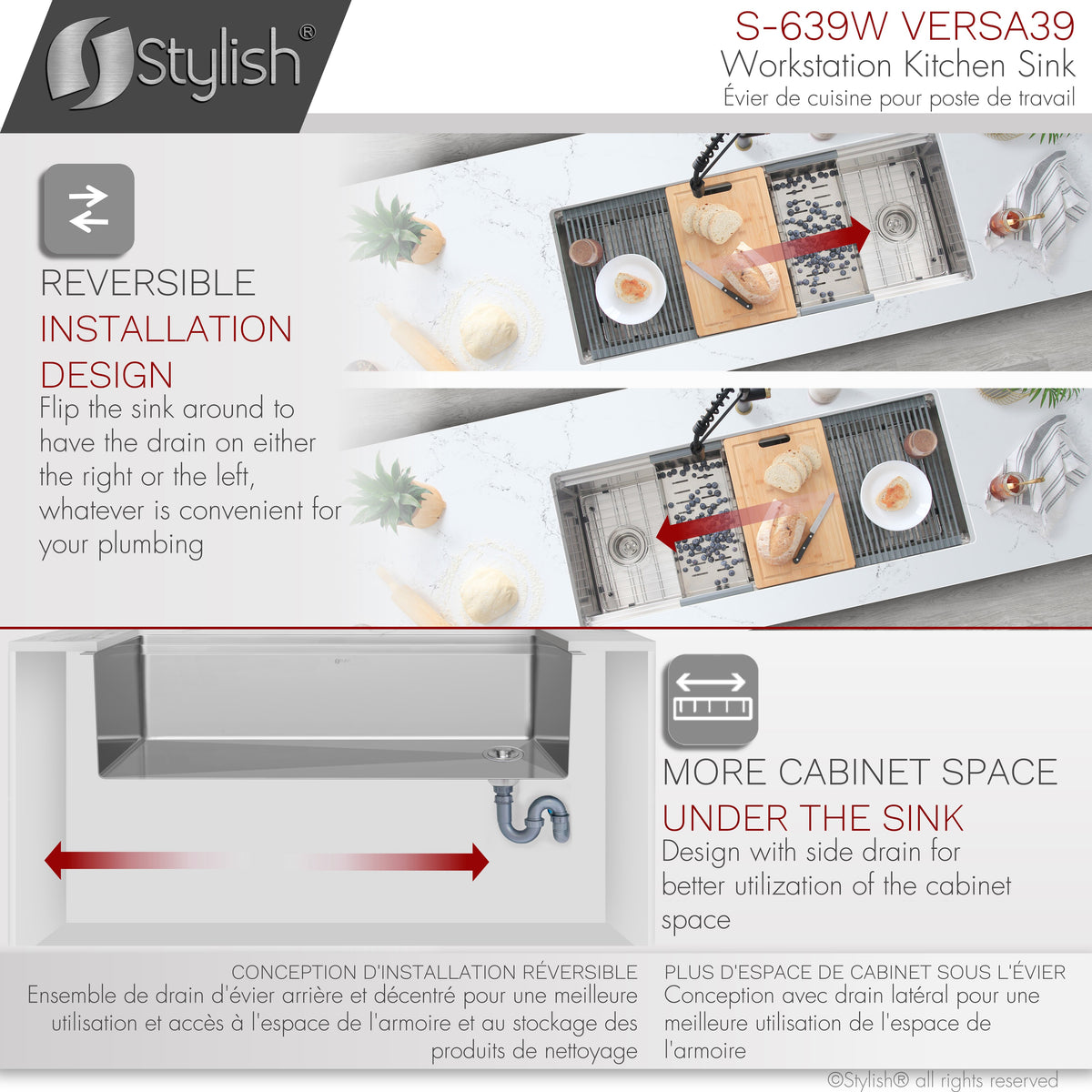 Stylish Versa 39" Ledge Workstation Single Bowl Undermount 16 Gauge Stainless Steel Kitchen Sink with Built in Accessories S-639W