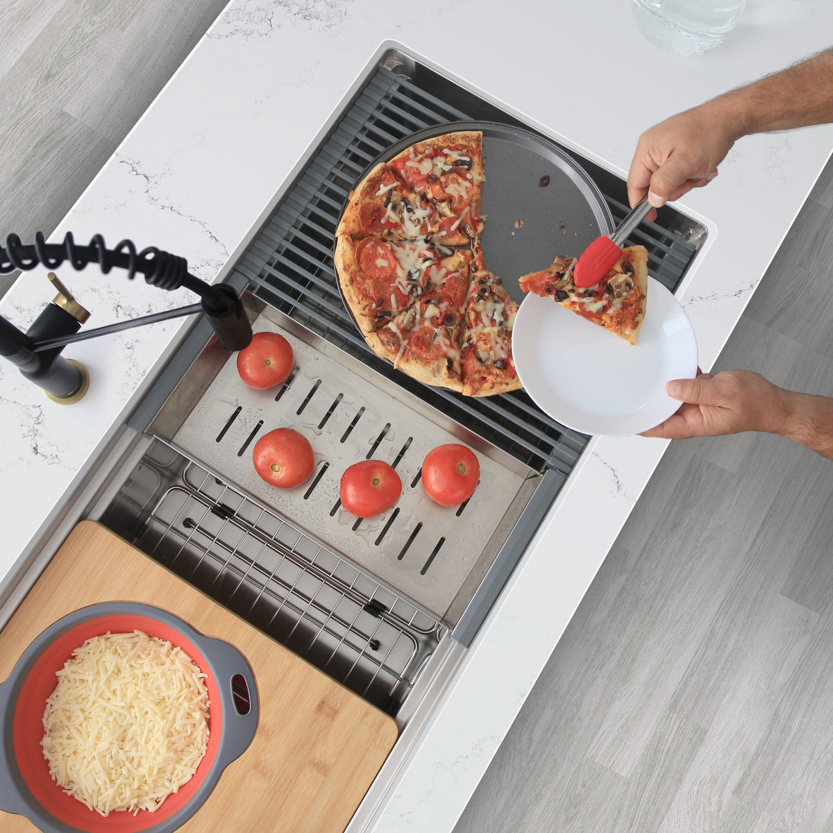 Stylish Versa 39" Ledge Workstation Single Bowl Undermount 16 Gauge Stainless Steel Kitchen Sink with Built in Accessories S-639W