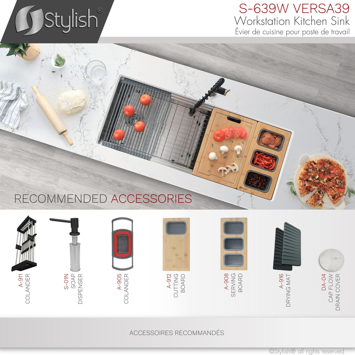 Stylish Versa 39" Ledge Workstation Single Bowl Undermount 16 Gauge Stainless Steel Kitchen Sink with Built in Accessories S-639W