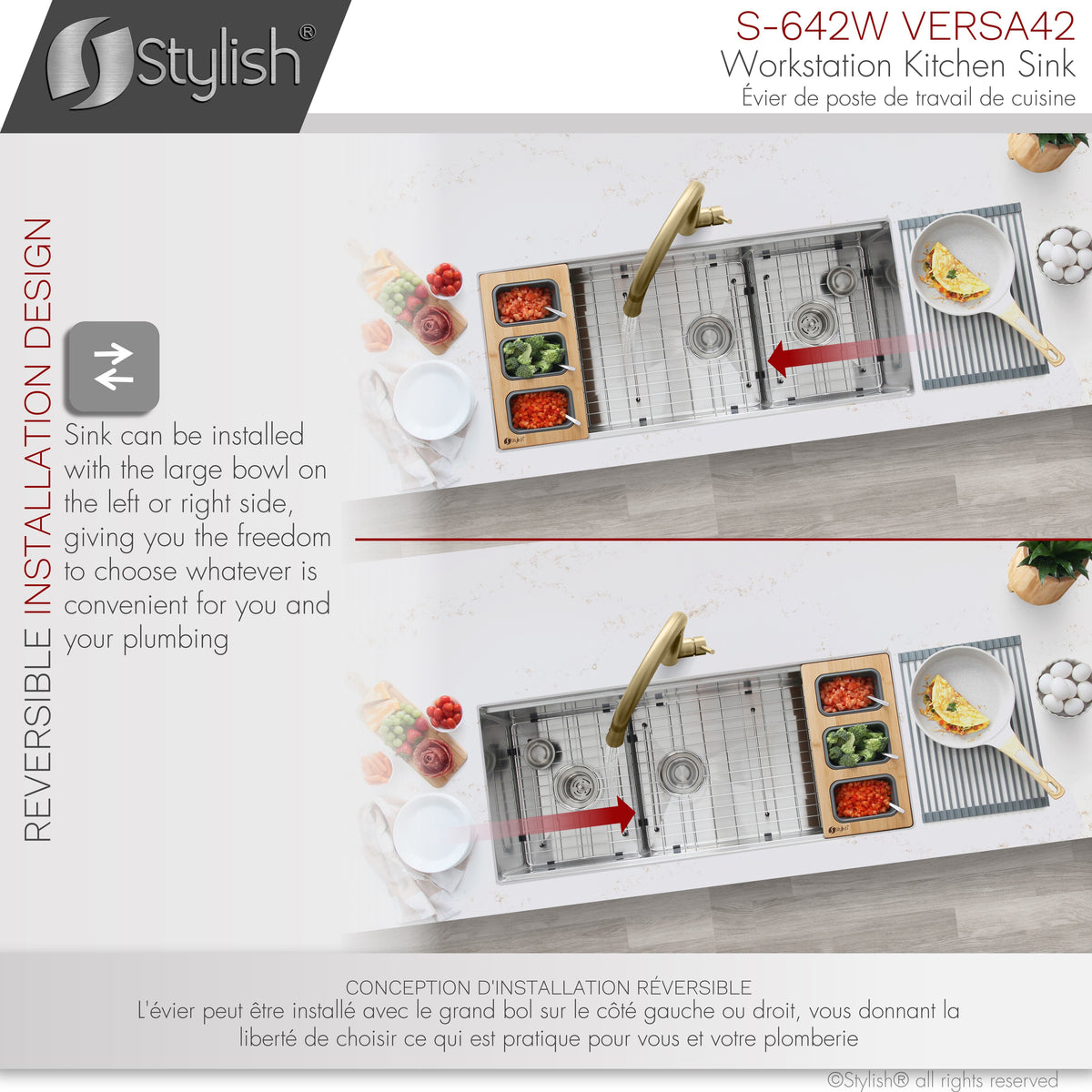 Stylish Versa 42" Workstation 70/30 Double Bowl Undermount 16 Gauge Stainless Steel Kitchen Sink with Accessories Included S-642W