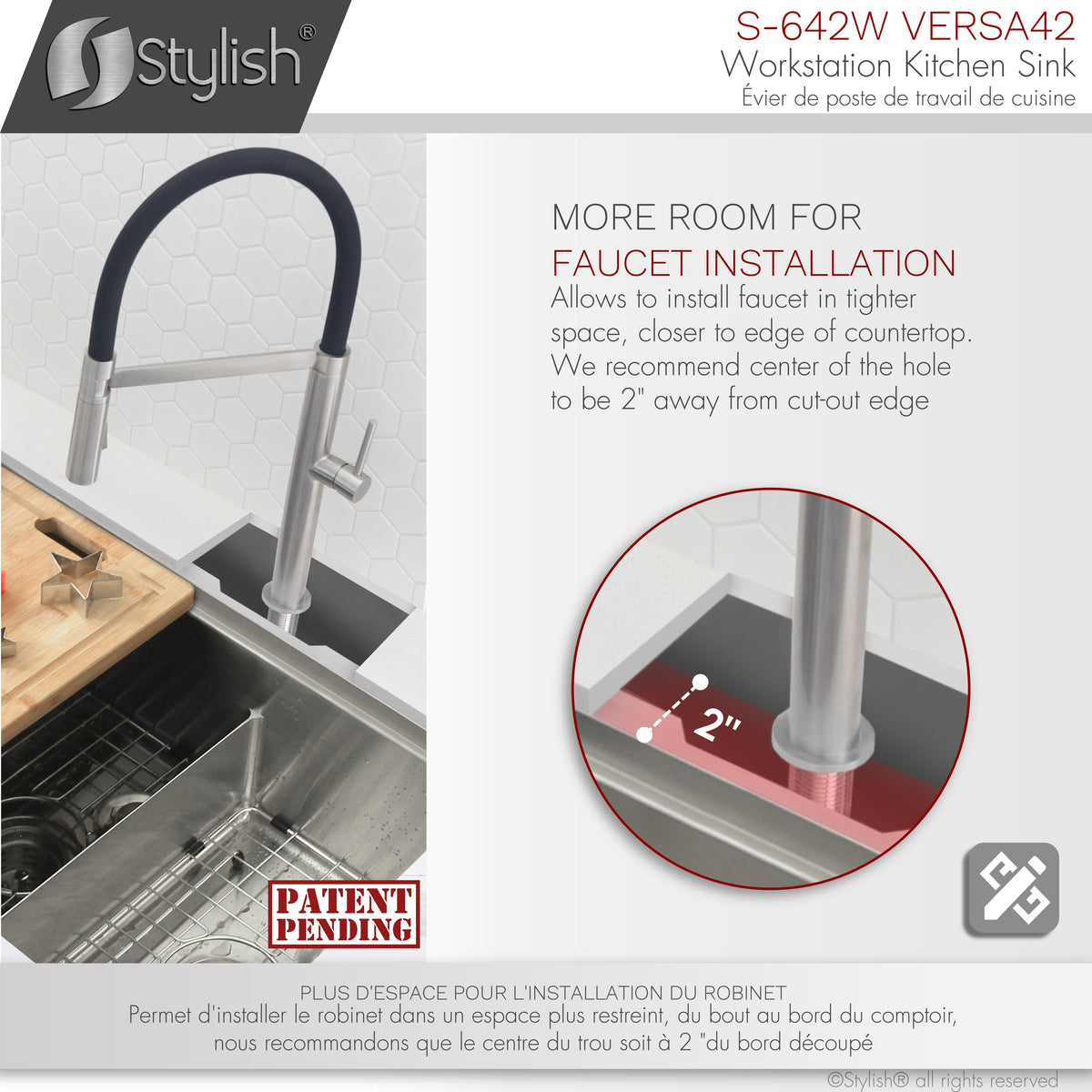 Stylish Versa 42" Workstation 70/30 Double Bowl Undermount 16 Gauge Stainless Steel Kitchen Sink with Accessories Included S-642W