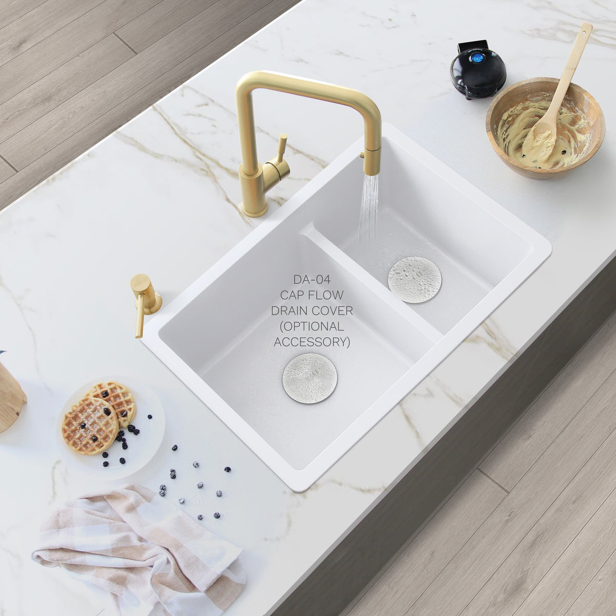 Stylish Norquay 27" Dual Mount 60/40 Double Bowl White Composite Granite Kitchen Sink with Strainer S-827H