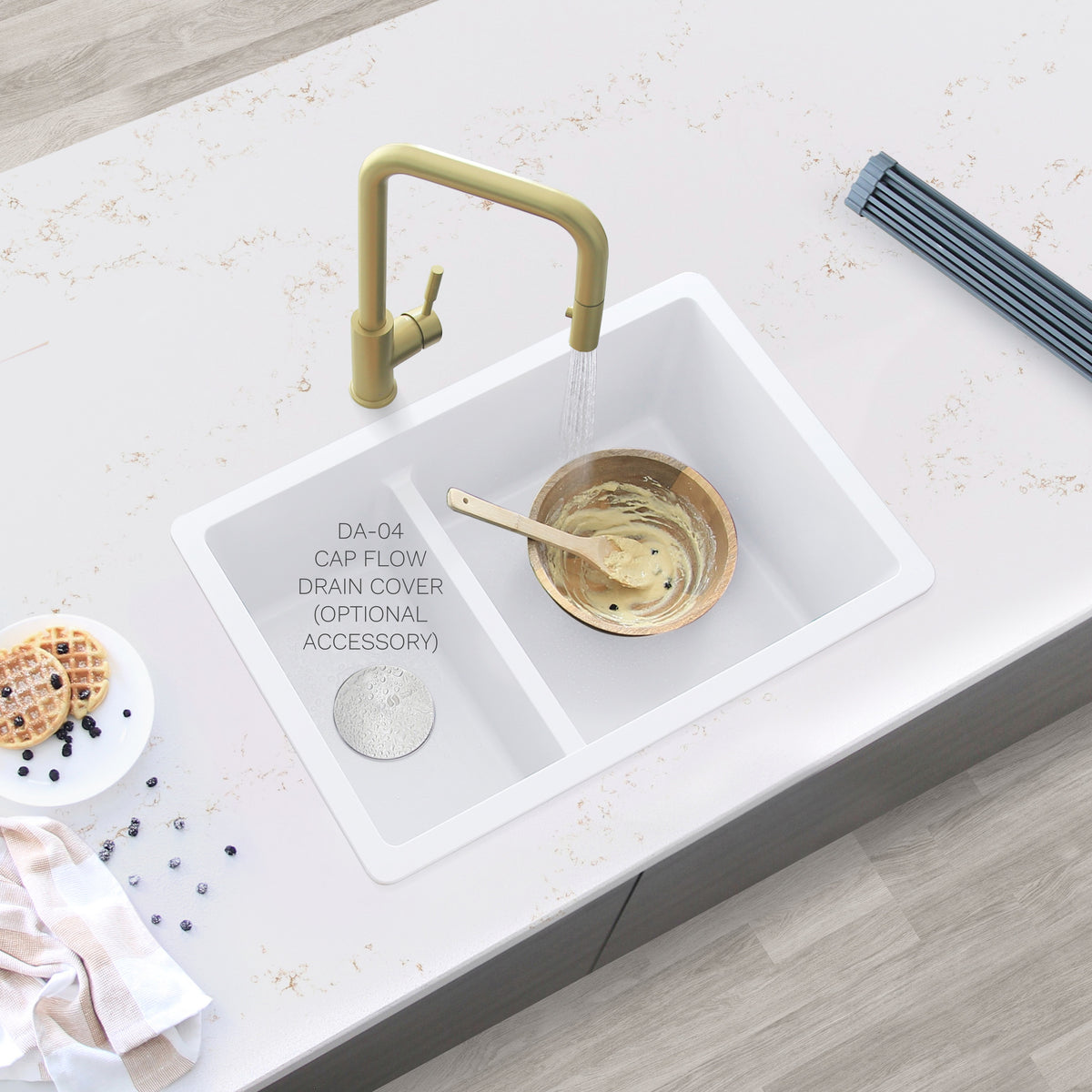 Stylish Norquay 27" Dual Mount 60/40 Double Bowl White Composite Granite Kitchen Sink with Strainer S-827H