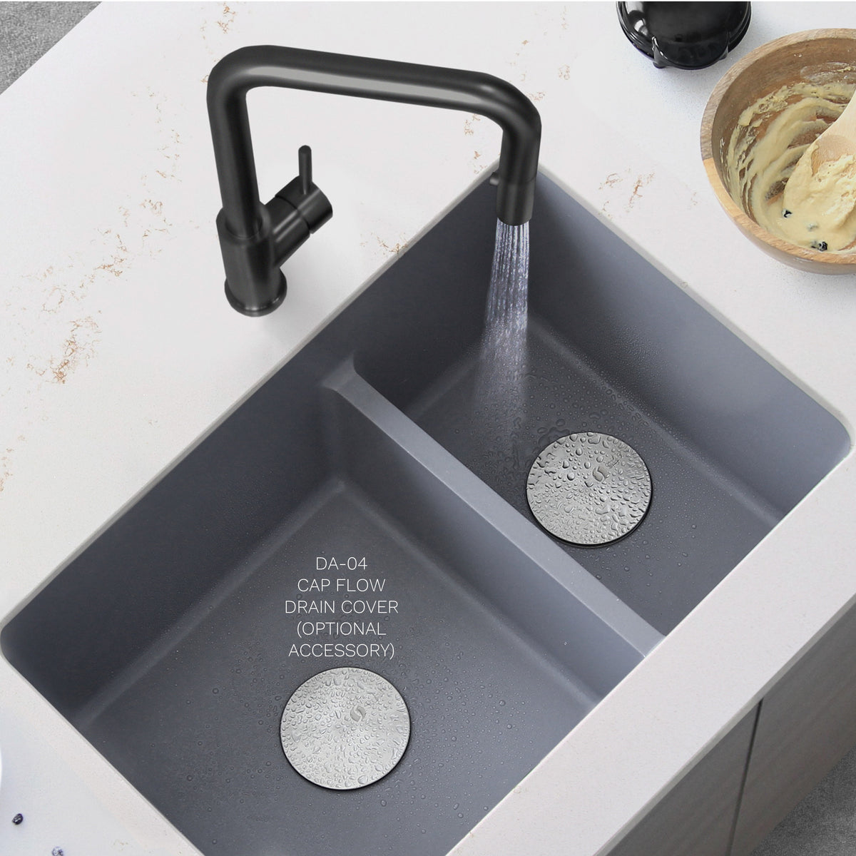 Stylish Norquay 27" Dual Mount 60/40 Double Bowl Gray Composite Granite Kitchen Sink with Strainer S-827L