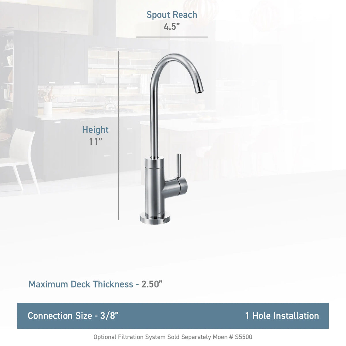 Moen Sip Modern Single-Handle High-Arc Beverage Faucet S5530 in Black Stainless (S5530BLS) - view 3