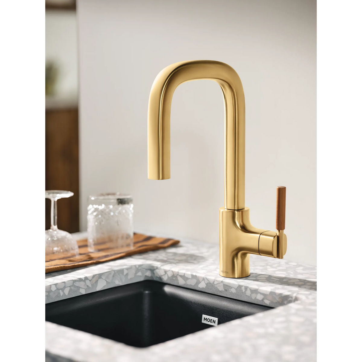 Moen Tenon Single-Handle High-Arc Pulldown Bar Faucet S64001 in Brushed Gold (S64001BG) - view 3