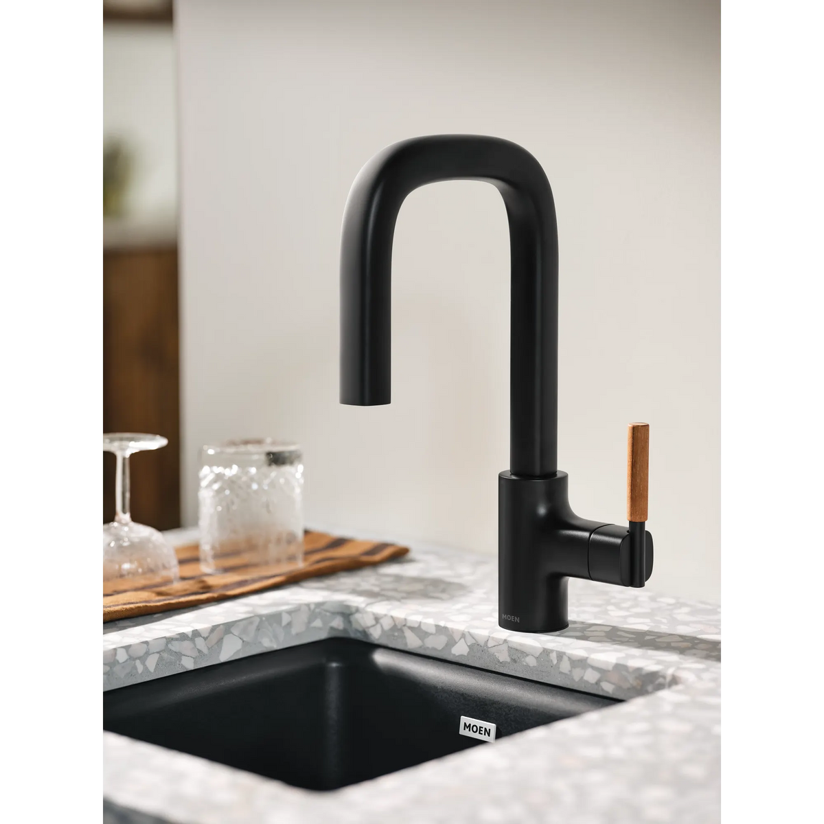 Moen Tenon Single-Handle High-Arc Pulldown Bar Faucet S64001 in Matte Black (S64001BL) - view 3