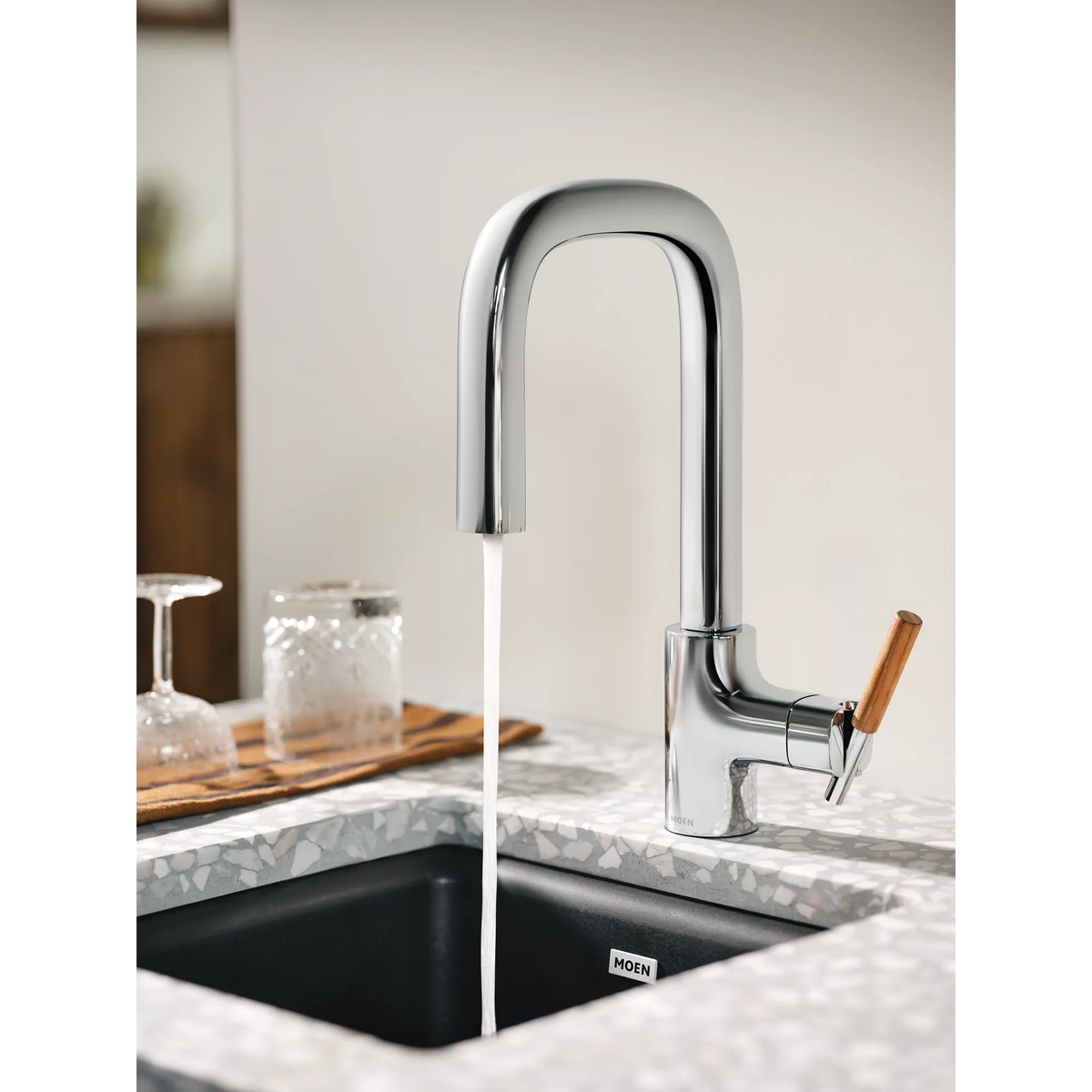 Moen Tenon Single-Handle High-Arc Pulldown Bar Faucet S64001 in Chrome (S64001) - view 6