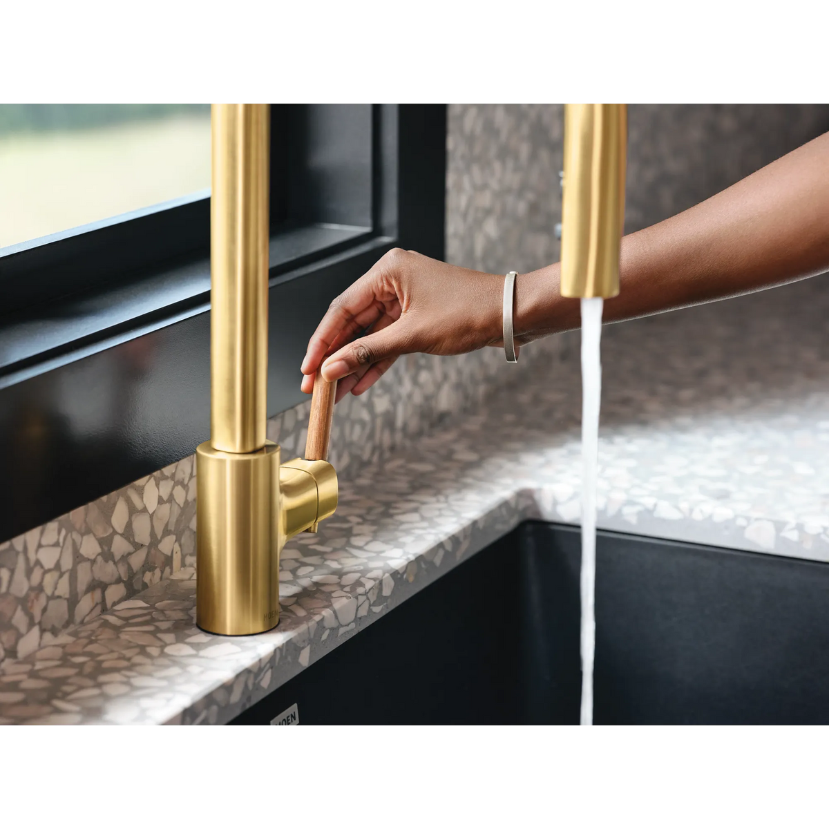 Moen Tenon Single-Handle High-Arc Pulldown Kitchen Faucet S74001 in Brushed Gold (S74001BG) - view 12