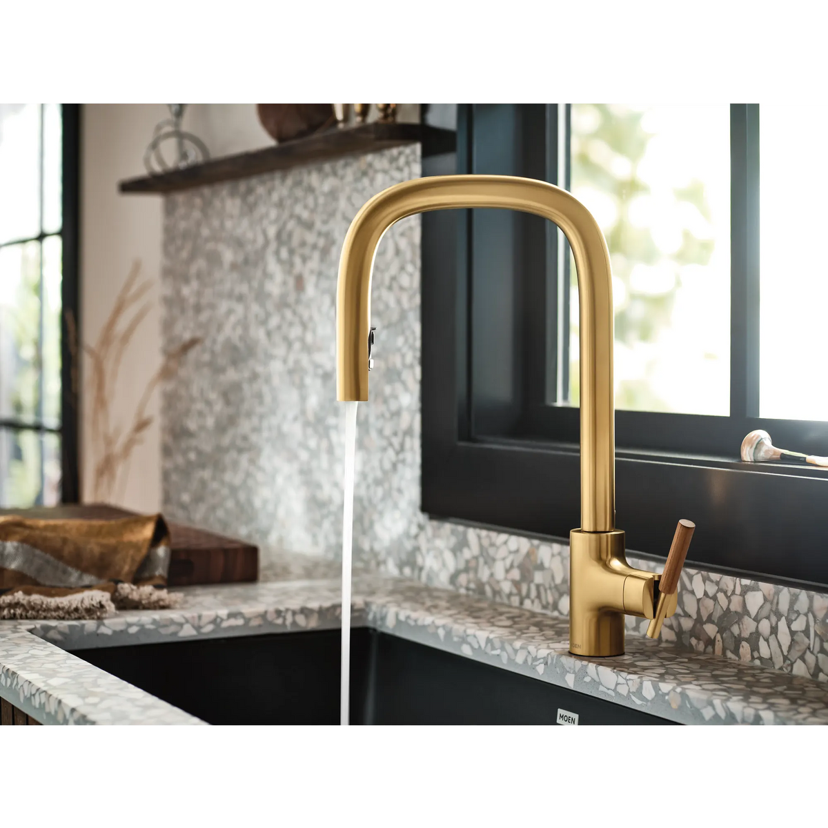 Moen Tenon Single-Handle High-Arc Pulldown Kitchen Faucet S74001 in Brushed Gold (S74001BG) - view 3