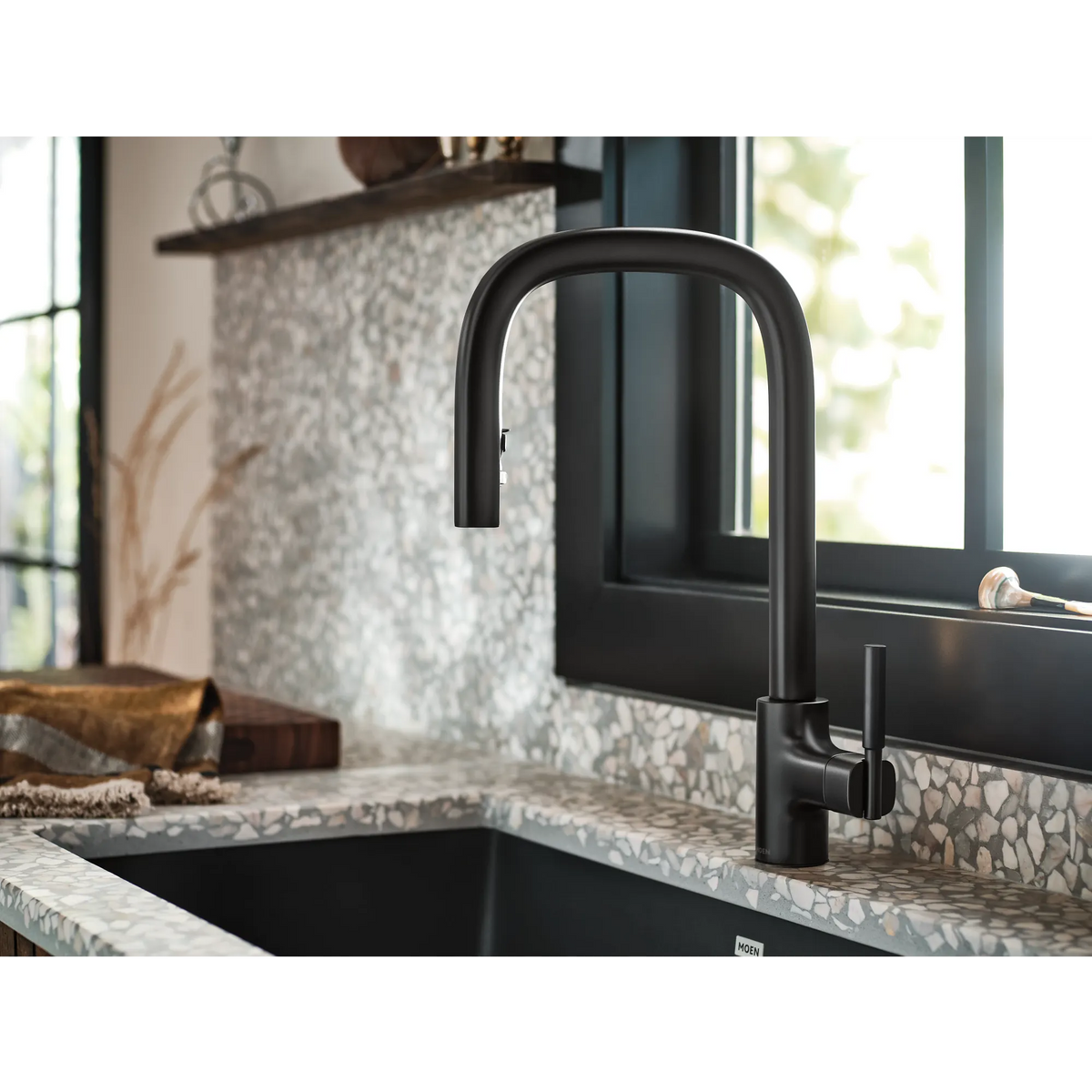 Moen Tenon Single-Handle High-Arc Pulldown Kitchen Faucet S74001 in Matte Black (S74001BL) - view 2