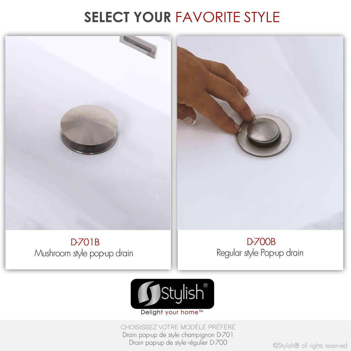 Stylish Pop-Up Bathroom Sink Drains Set with Overflow Brushed Nickel D-701B2
