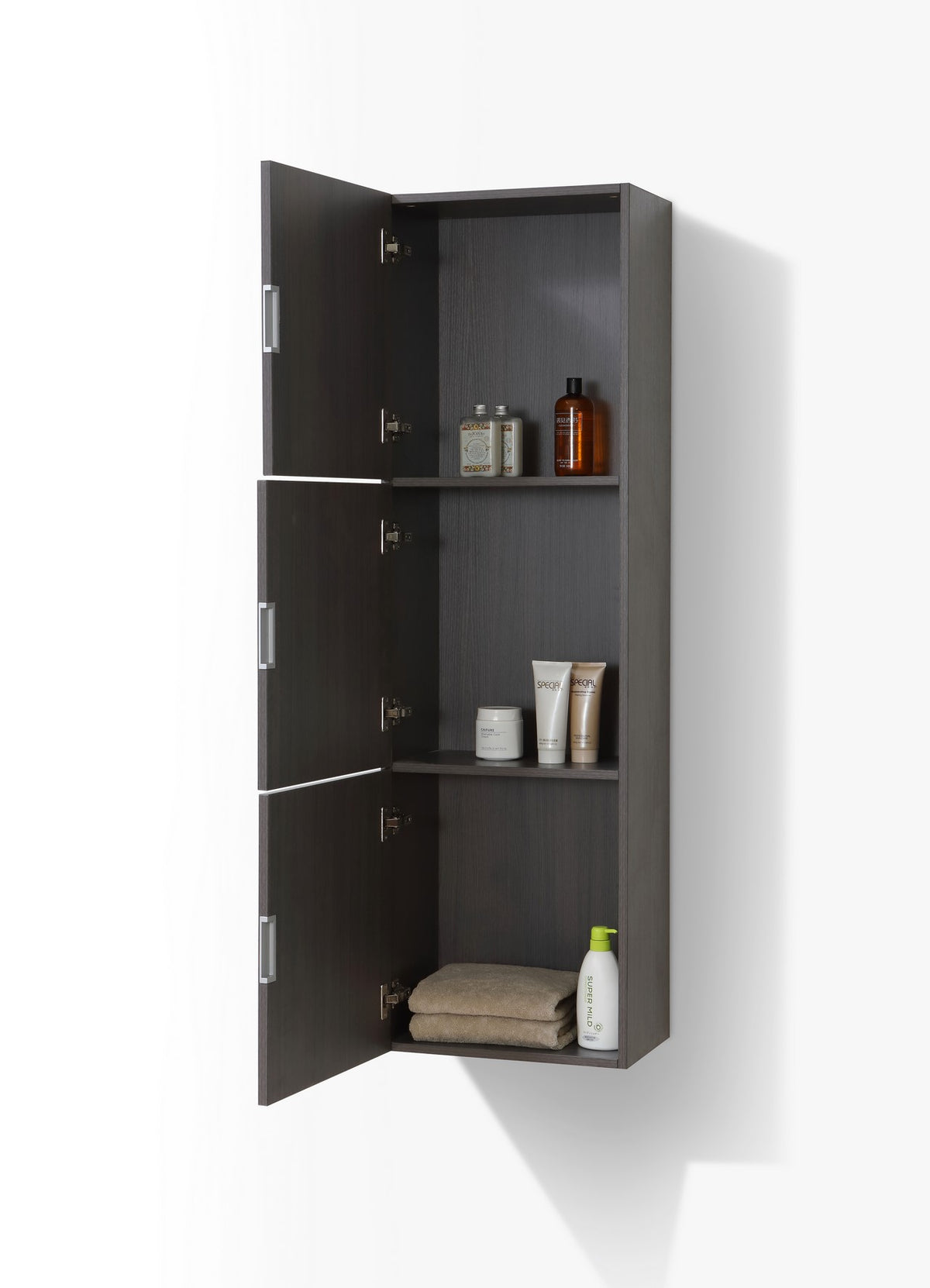 Kube Bath Bliss 18" Wide by 59" High Linen Side Cabinet With Three Doors - Grey Oak (SLBS59-GO) view 4