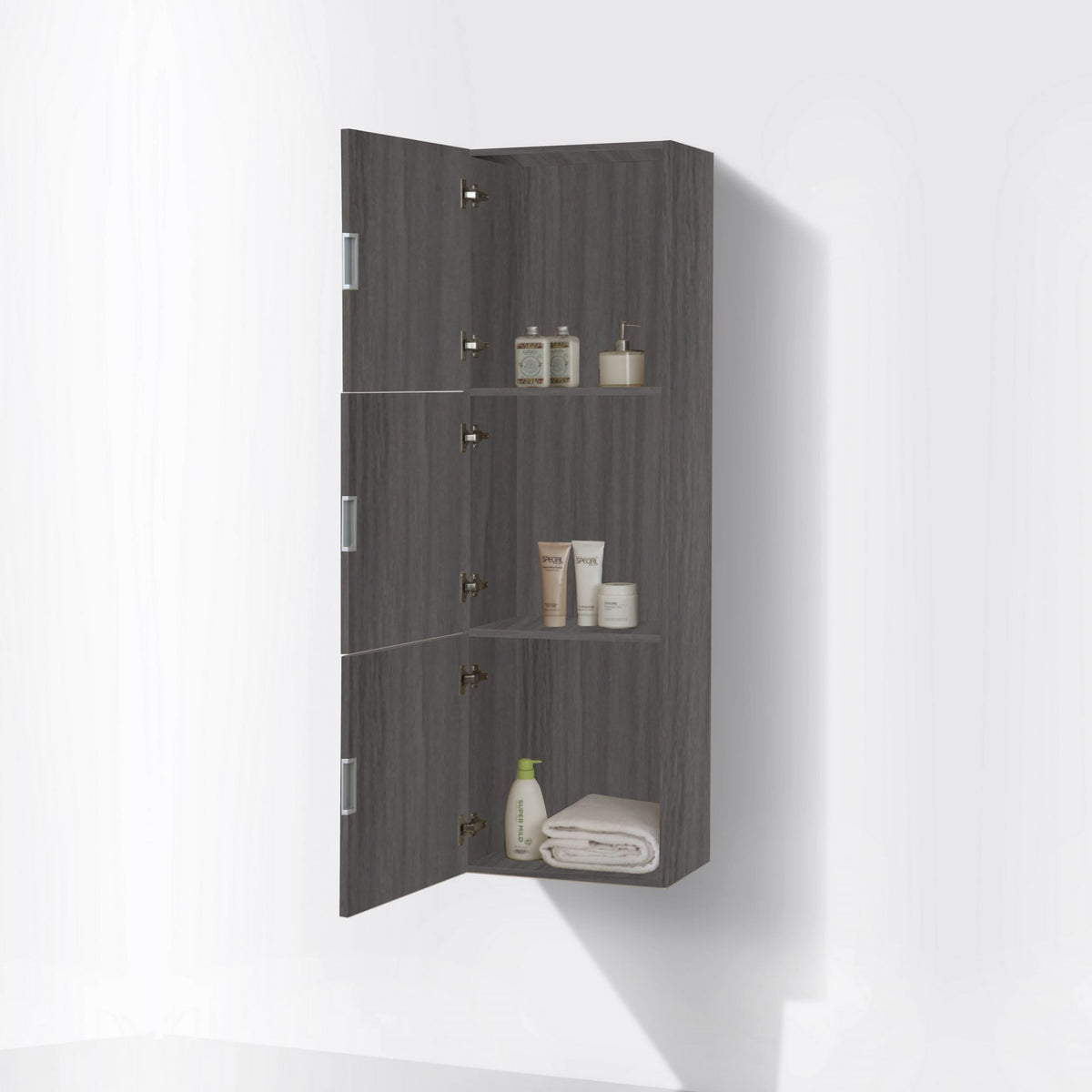 Kube Bath Bliss 18" Wide by 59" High Linen Side Cabinet With Three Doors - Vulcan Ash Grey (SLBS59-VAG) view 3