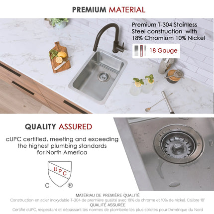 STYLISH 12 inch Single Bowl Undermount and Drop-in Stainless Steel Kitchen Sink S-409T - Plumbing Market