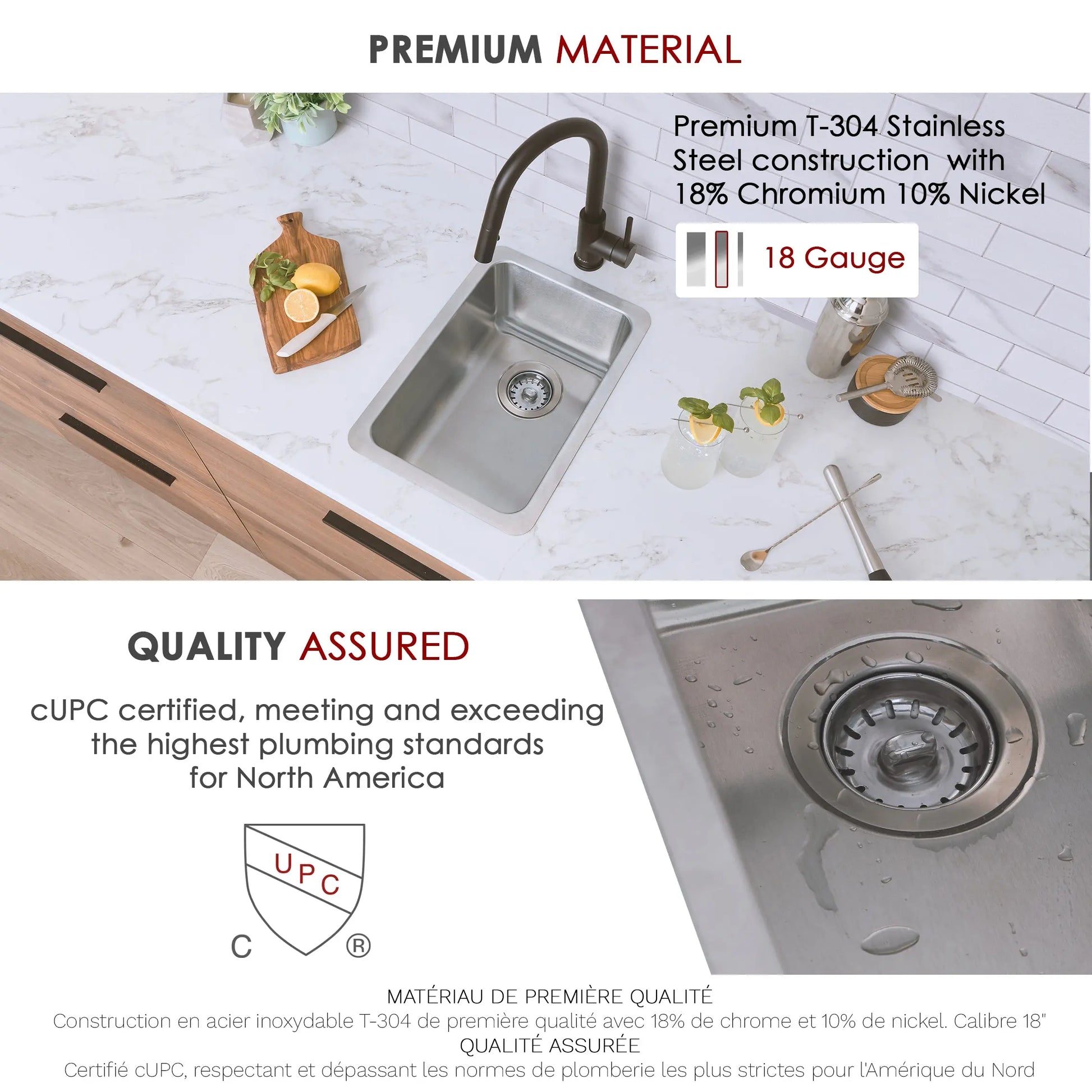 STYLISH 12 inch Single Bowl Undermount and Drop-in Stainless Steel Kitchen Sink S-409T - Plumbing Market