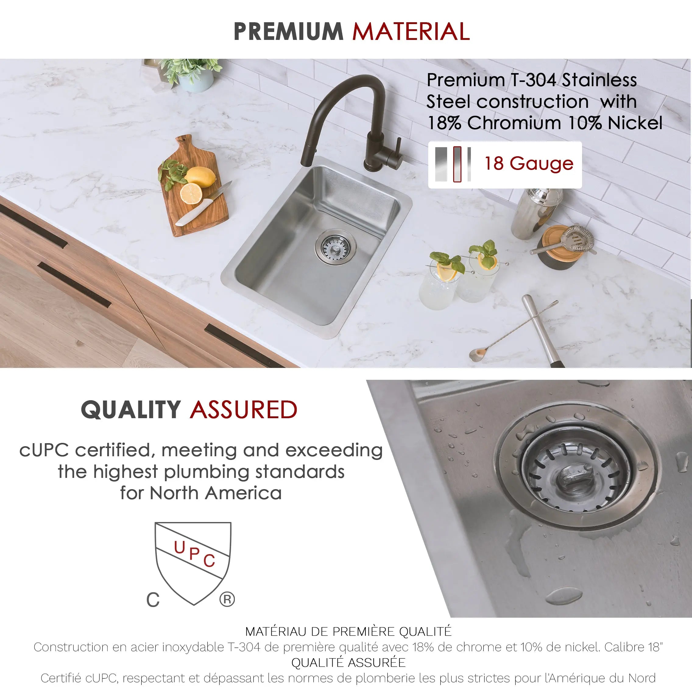 STYLISH 12 inch Single Bowl Undermount and Drop-in Stainless Steel Kitchen Sink S-409T - Plumbing Market