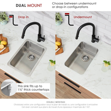 STYLISH 12 inch Single Bowl Undermount and Drop-in Stainless Steel Kitchen Sink S-409T - Plumbing Market