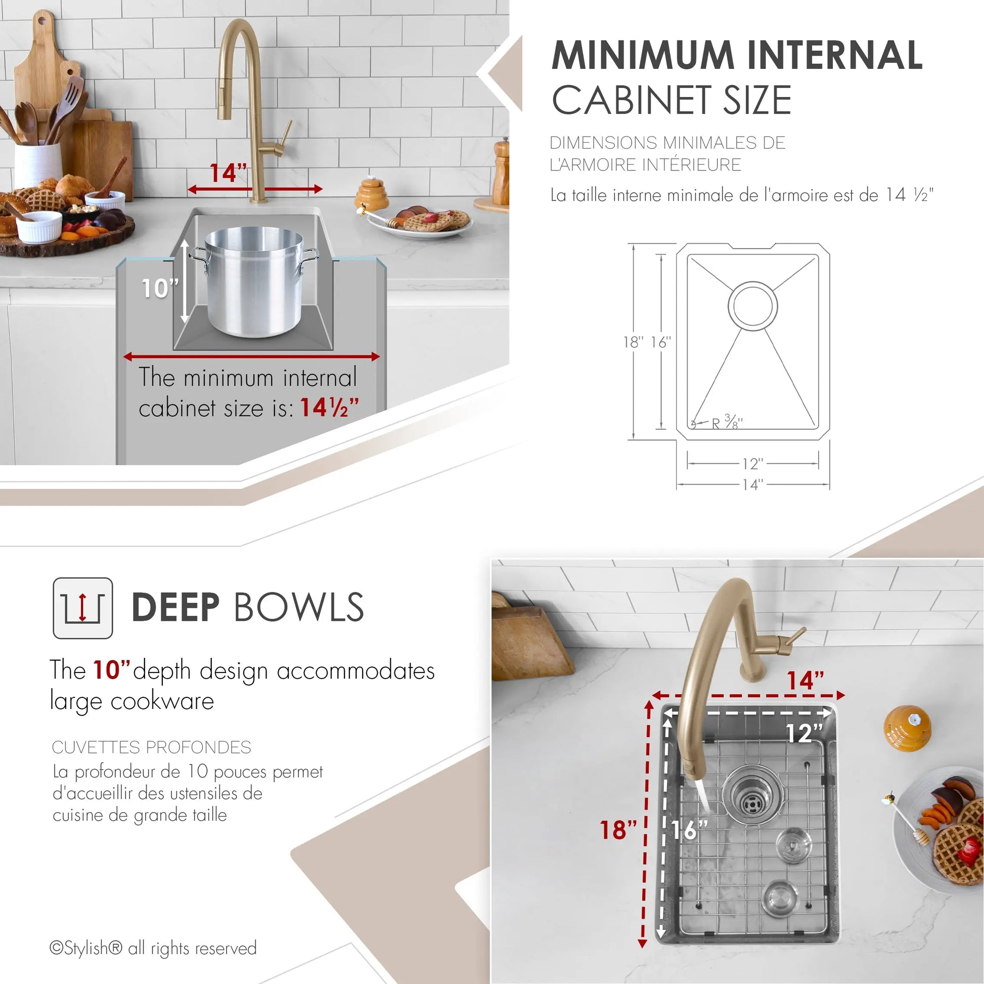 STYLISH 14 inch Single Bowl Undermount Stainless Steel Kitchen Sink Laundry S-310G - Plumbing Market