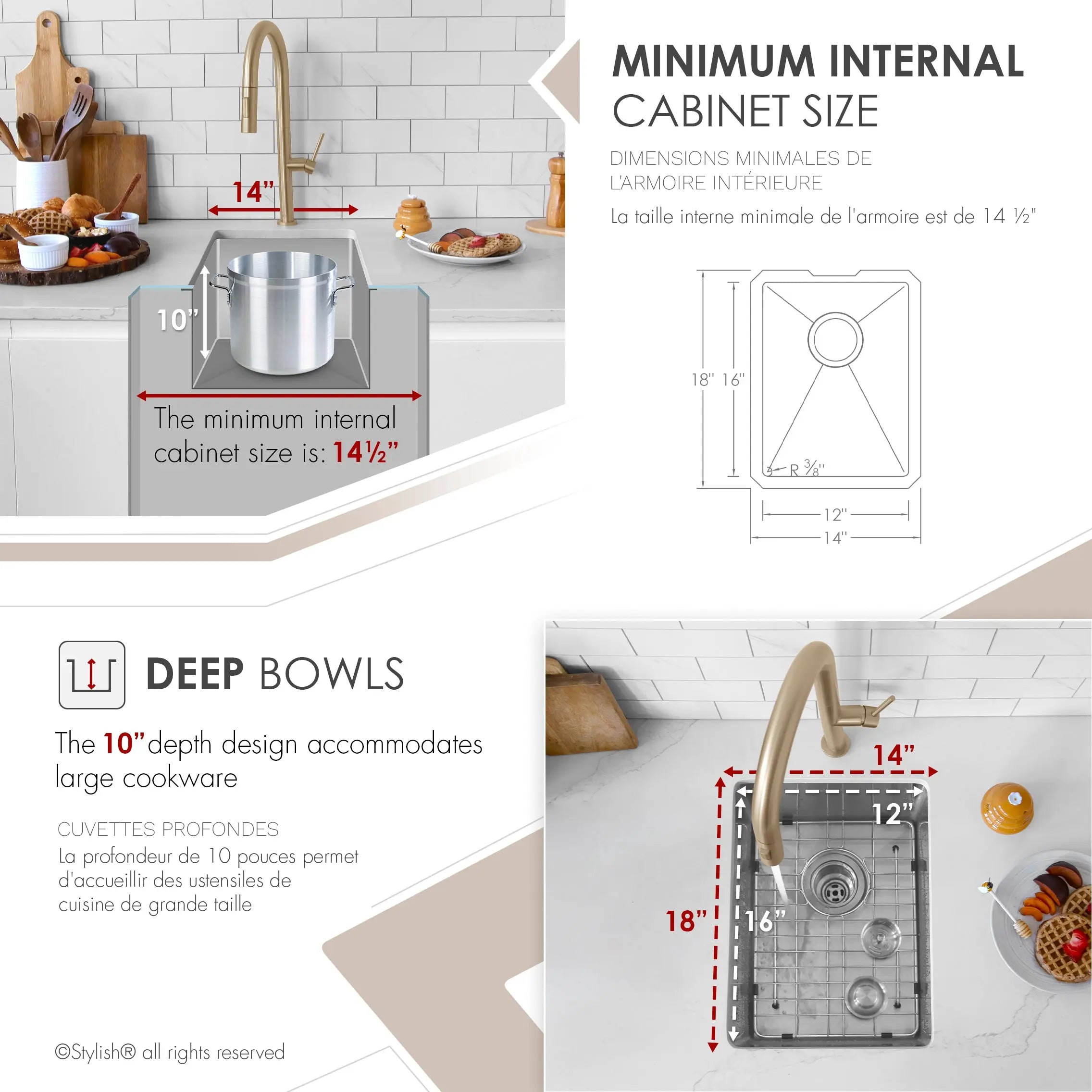 STYLISH 14 inch Single Bowl Undermount Stainless Steel Kitchen Sink Laundry S-310G - Plumbing Market