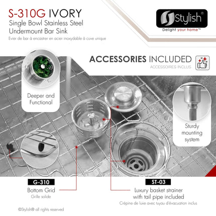 STYLISH 14 inch Single Bowl Undermount Stainless Steel Kitchen Sink Laundry S-310G - Plumbing Market