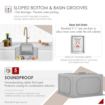 STYLISH 14 inch Single Bowl Undermount Stainless Steel Kitchen Sink Laundry S-310G - Plumbing Market