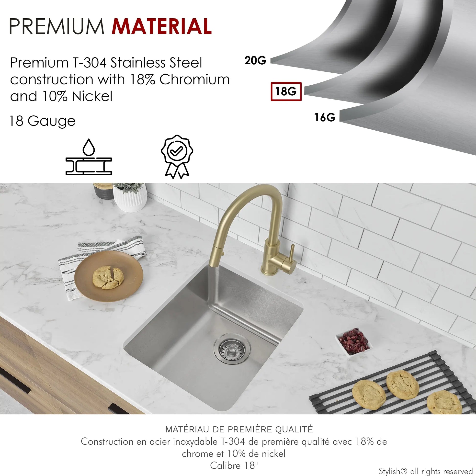 STYLISH 15 inch Single Bowl Undermount and Drop-in Stainless Steel Kitchen Sink S-405T - Plumbing Market