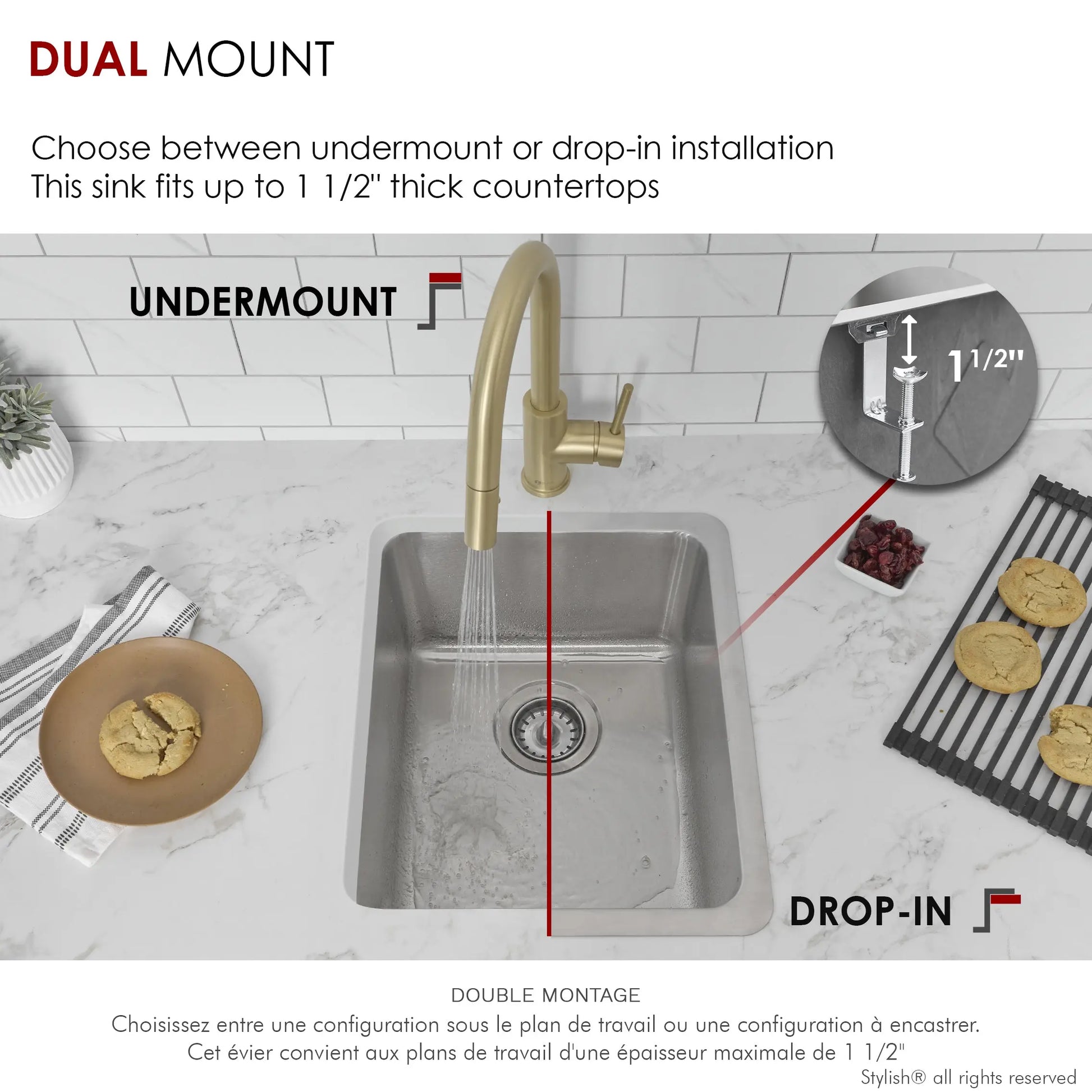STYLISH 15 inch Single Bowl Undermount and Drop-in Stainless Steel Kitchen Sink S-405T - Plumbing Market