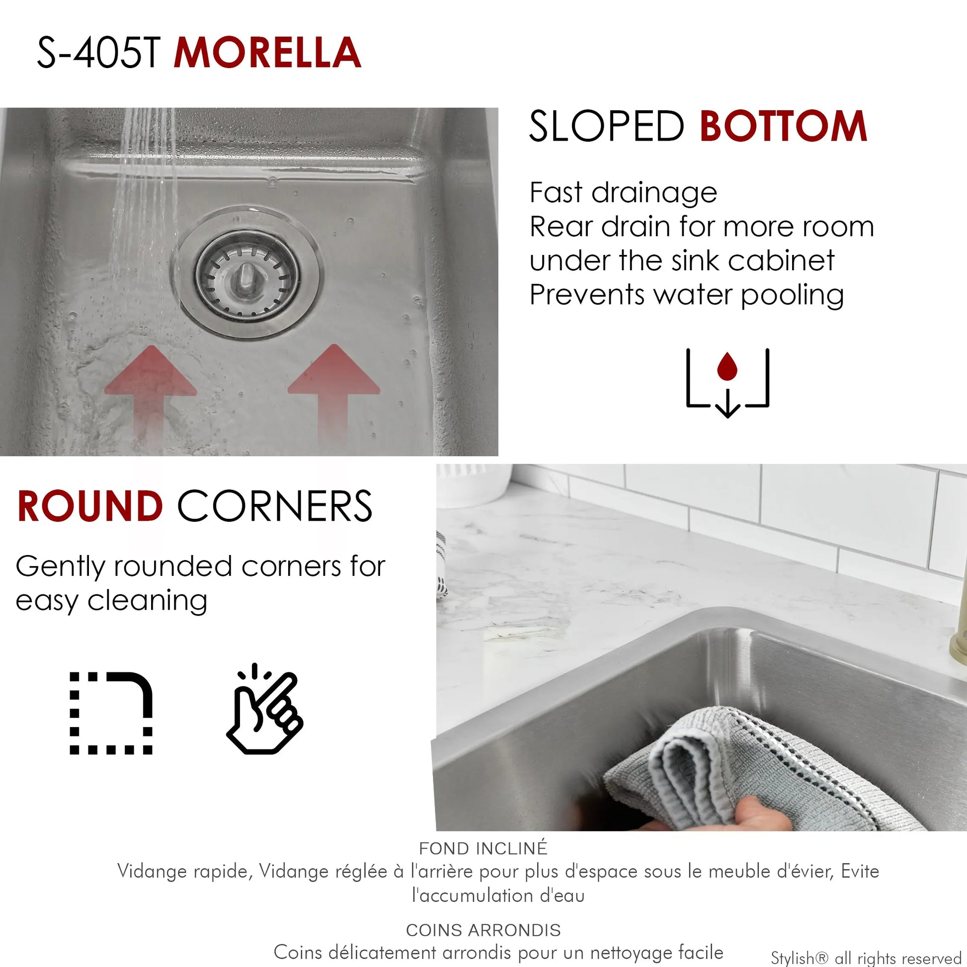 STYLISH 15 inch Single Bowl Undermount and Drop-in Stainless Steel Kitchen Sink S-405T - Plumbing Market
