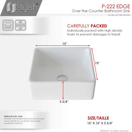 STYLISH 15 inch Square Vessel Bathroom Sink P-222 - Plumbing Market