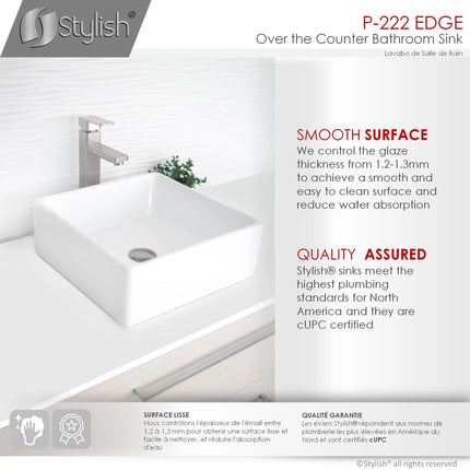 STYLISH 15 inch Square Vessel Bathroom Sink P-222 - Plumbing Market