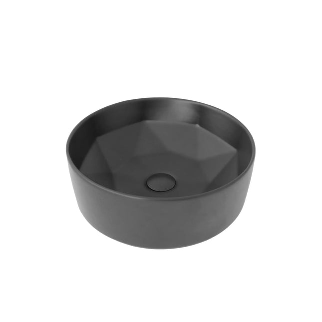 STYLISH 16 inch Black Round Ceramic Vessel Bathroom Sink P-228N - Plumbing Market
