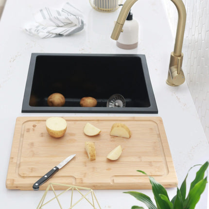 STYLISH 16 inch Dual Mount Single Bowl Black Composite Granite Kitchen Sink with Strainer S-816N - Plumbing Market