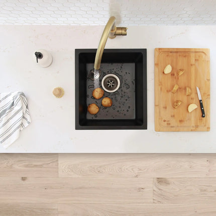 STYLISH 16 inch Dual Mount Single Bowl Black Composite Granite Kitchen Sink with Strainer S-816N - Plumbing Market