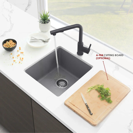 STYLISH 16 inch Dual Mount Single Bowl Gray Composite Granite Kitchen Sink with Strainer S-816L - Plumbing Market