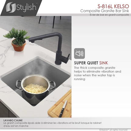 STYLISH 16 inch Dual Mount Single Bowl Gray Composite Granite Kitchen Sink with Strainer S-816L - Plumbing Market