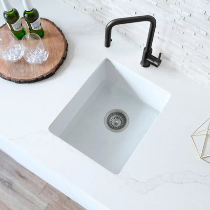 STYLISH 16 inch Dual Mount Single Bowl White Composite Granite Kitchen Sink with Strainer S-816H - Plumbing Market