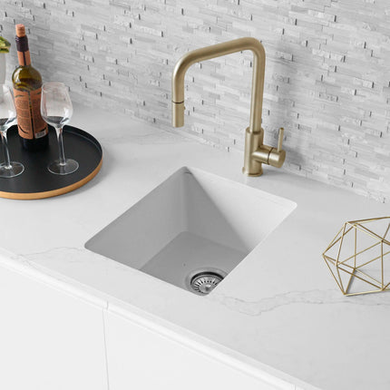 STYLISH 16 inch Dual Mount Single Bowl White Composite Granite Kitchen Sink with Strainer S-816H - Plumbing Market