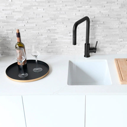 STYLISH 16 inch Dual Mount Single Bowl White Composite Granite Kitchen Sink with Strainer S-816H - Plumbing Market