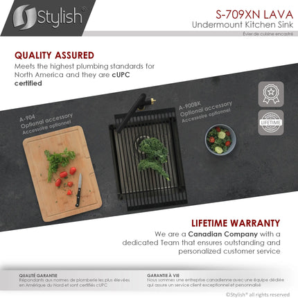 STYLISH 16 inch Graphite Single Bowl Undermount Stainless Steel Kitchen Sink S-709XN - Plumbing Market