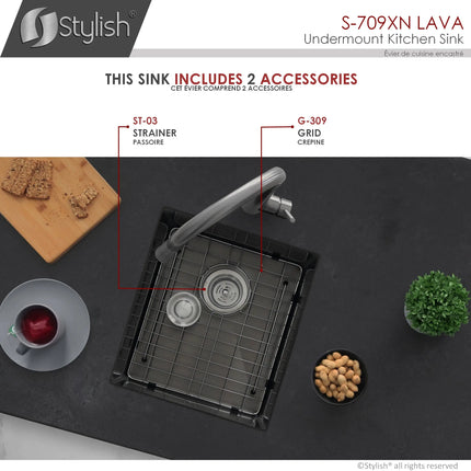 STYLISH 16 inch Graphite Single Bowl Undermount Stainless Steel Kitchen Sink S-709XN - Plumbing Market