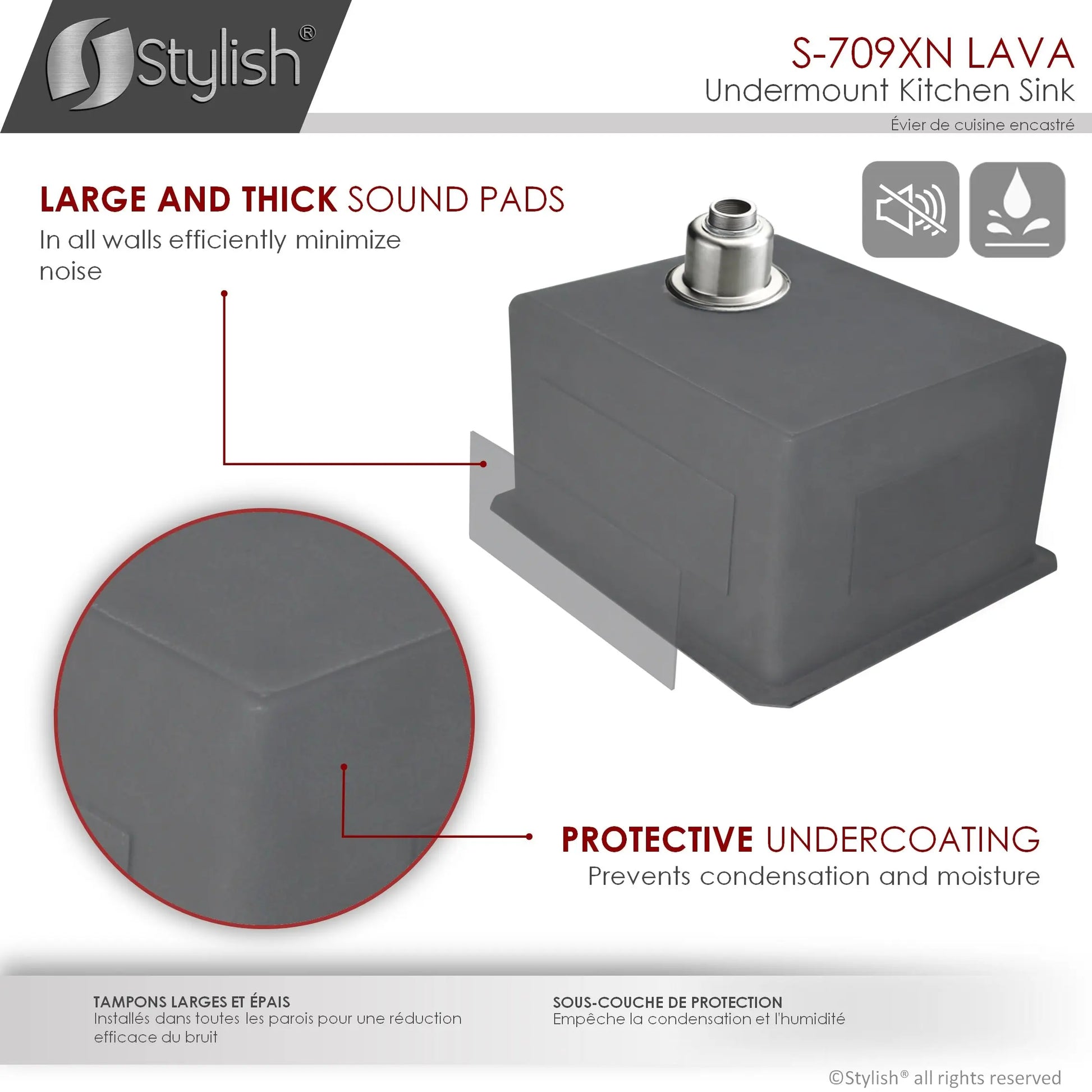 STYLISH 16 inch Graphite Single Bowl Undermount Stainless Steel Kitchen Sink S-709XN - Plumbing Market