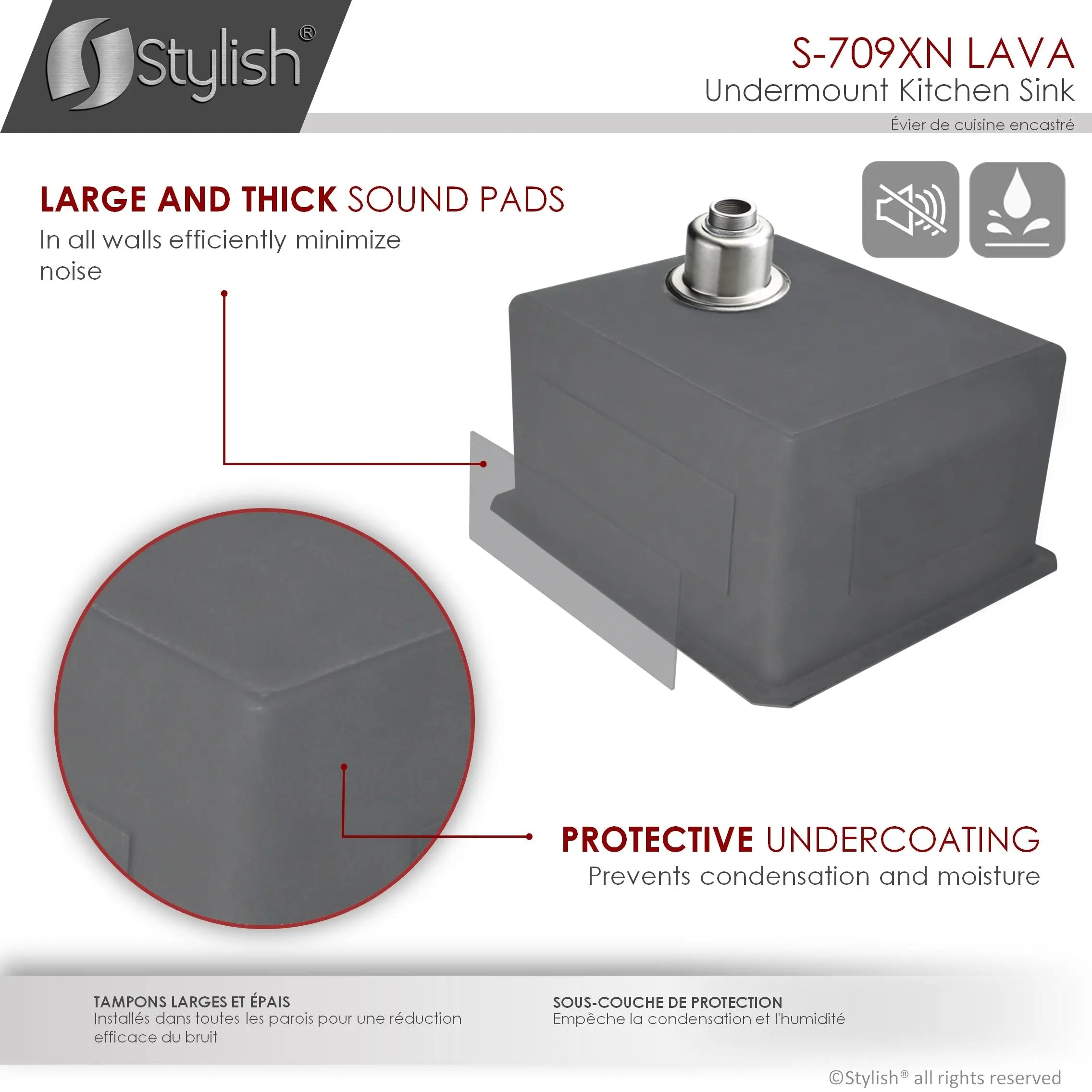 STYLISH 16 inch Graphite Single Bowl Undermount Stainless Steel Kitchen Sink S-709XN - Plumbing Market