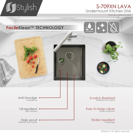 STYLISH 16 inch Graphite Single Bowl Undermount Stainless Steel Kitchen Sink S-709XN - Plumbing Market