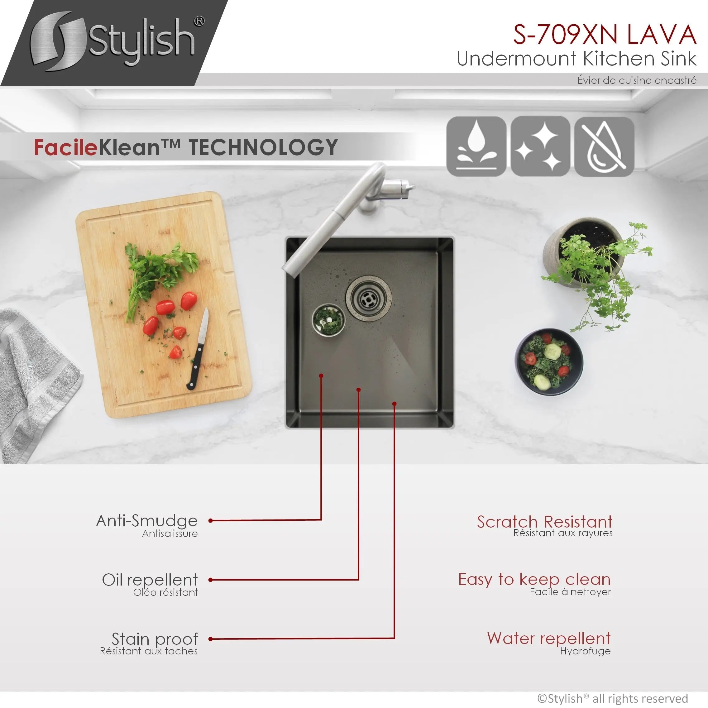 STYLISH 16 inch Graphite Single Bowl Undermount Stainless Steel Kitchen Sink S-709XN - Plumbing Market