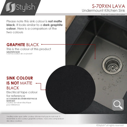 STYLISH 16 inch Graphite Single Bowl Undermount Stainless Steel Kitchen Sink S-709XN - Plumbing Market