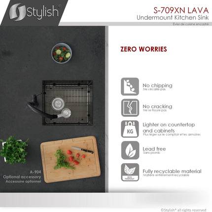 STYLISH 16 inch Graphite Single Bowl Undermount Stainless Steel Kitchen Sink S-709XN - Plumbing Market